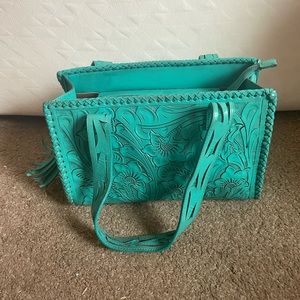 Turquoise embroidered bag
